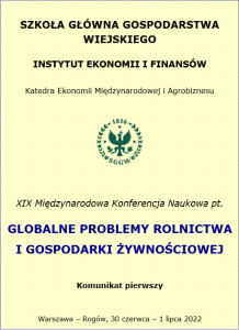 Invitation to XIX international conference Global Problems of Agriculture and Food Economy