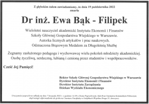 Nekrolog dr inż. Ewa Bąk-Filipek