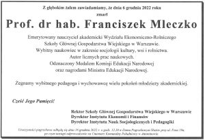 Zmarł Prof. dr hab. Franciszek Mleczko